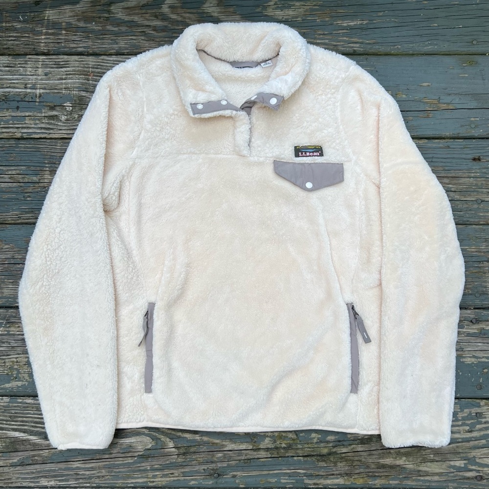 $109 L.L. Bean Hi-Pile Fleece Pullover Sweater Cream Women’s Size Medium